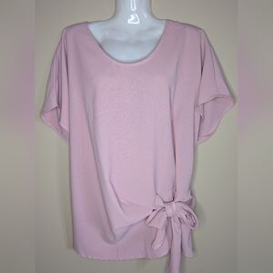 Pink Tie Waist Short Sleeve Blouse